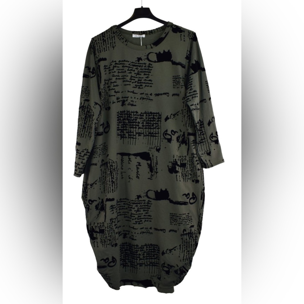 Cherishh Olive Green Dress with Black Print
